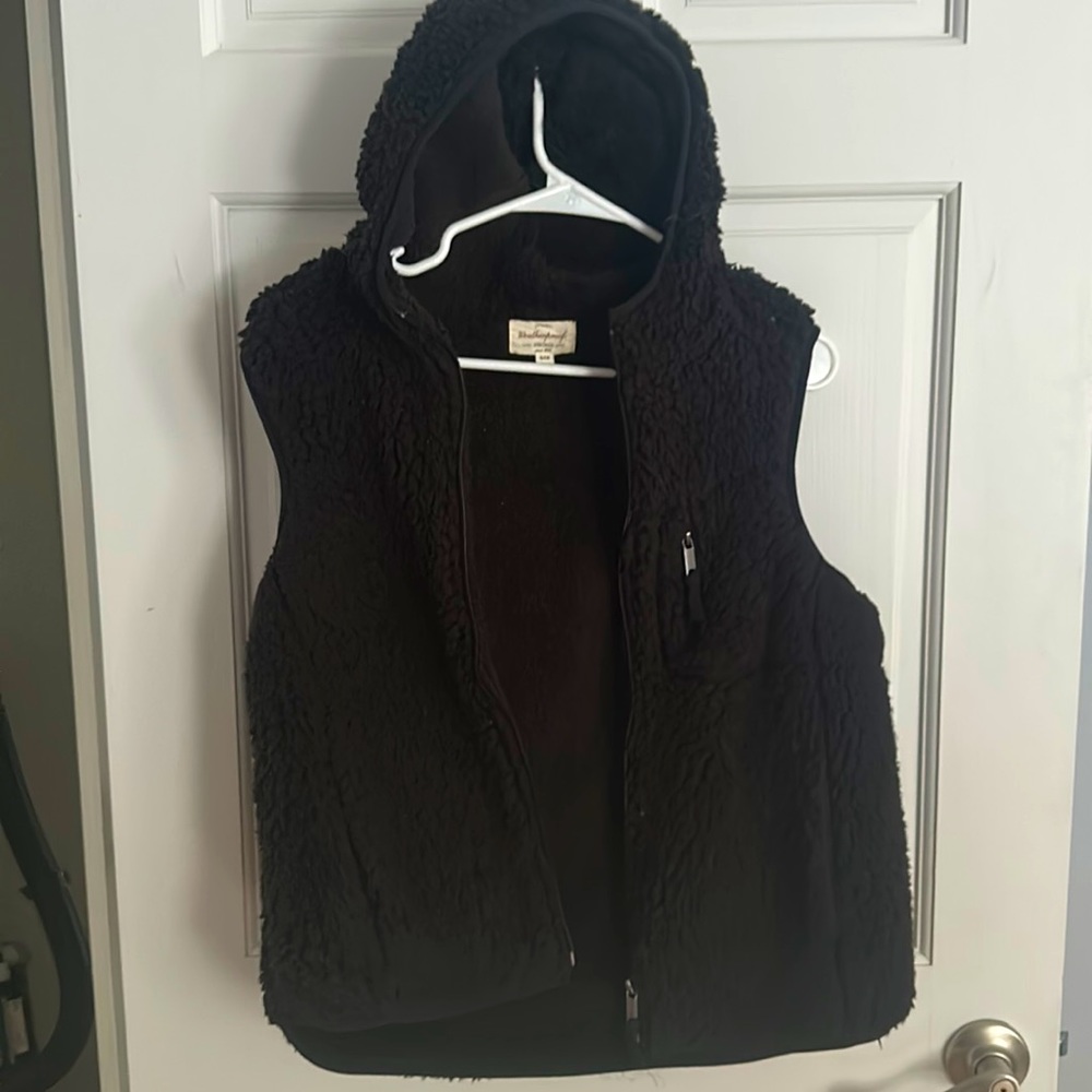 Black Sherpa vest with hood